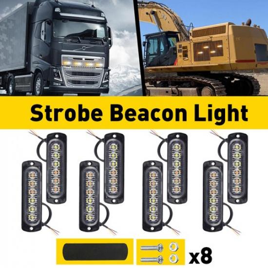 8X Amber/White Side Marker Flash Strobe Light Bar Kit Tow Truck 6-LED
