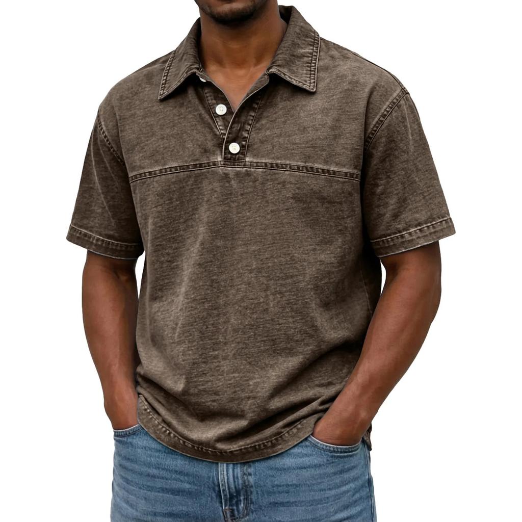 Men's Button-down Short-sleeved Fitted Distressed Washed -neck Casual Shirt
