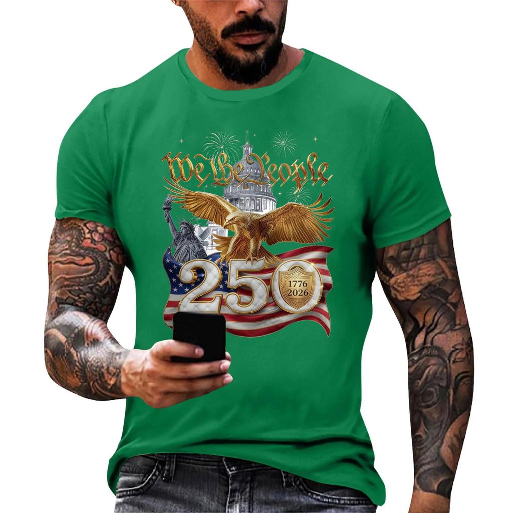 Men's Casual Short Sleeve T Shirt Flag Print Graphic Tee Comfortable Fit Crew Neck Lightweight Fabric