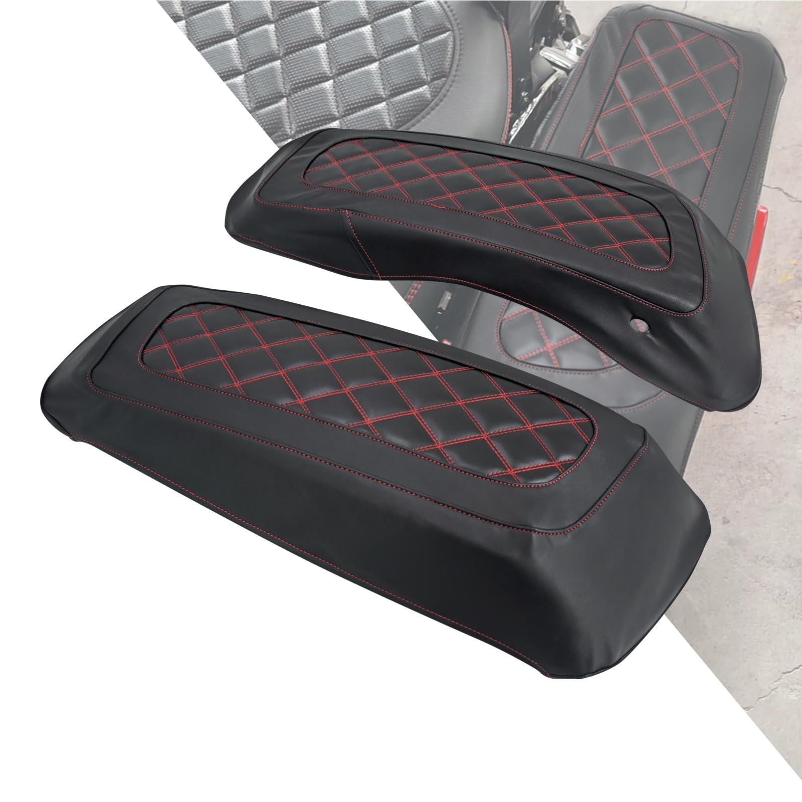 

HDBUBALUS Motorcycle Side Case Saddlebag Pannier Case Waterproof Saddlebag Covers for Harley Road Street Road and Electra Glide with Red Stitching чёрный