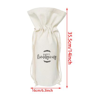 Feliz Amigosgiving Saco de Vinho de Lona Decoração de Festa de Outono Colheita de Outono Saco com Cordão Configuração de Mesa para Jantar de Ação de Graças Presente para o Anfitrião