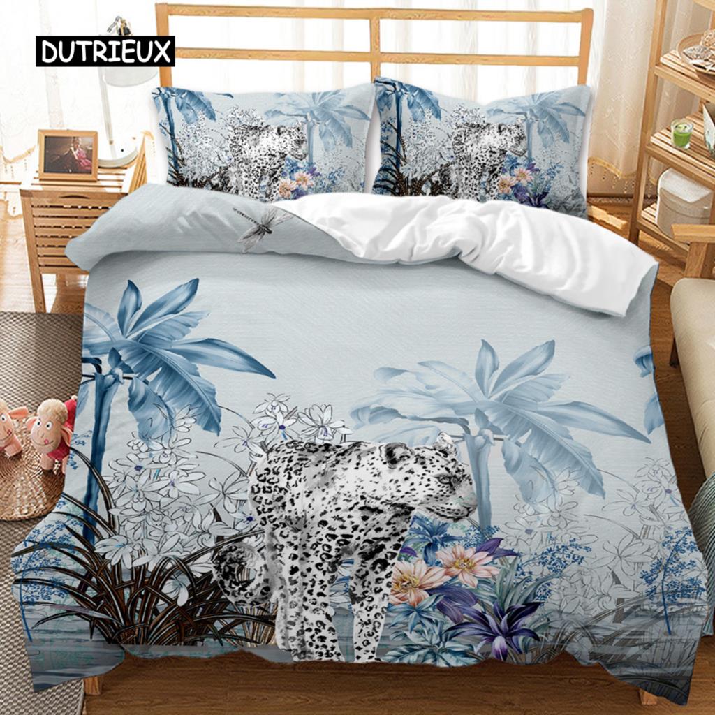 

Leopard Bedspread Cover Package Gentle Microfiber Fabric Cheetah African Animals Sleep Bedding Package Outer Space Pattern Style For Boys Men Full EU single(135x200cm)