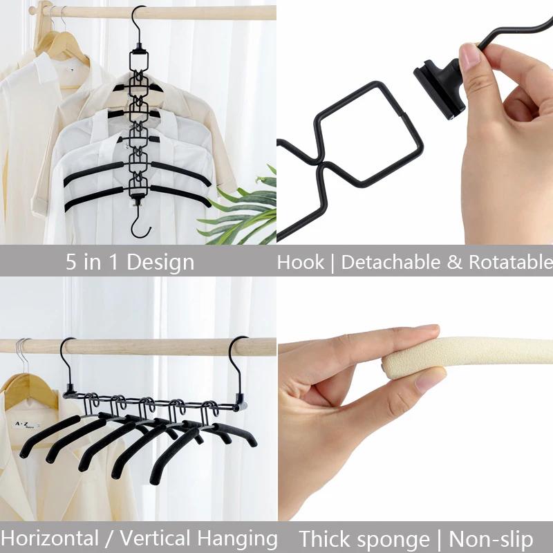 5 In 1 Clothes Hangers,Magic Multi Layer Metal Wardrobe Storage Rack,360 Rotatable Stackable Hanging Hangers Closet Organizer