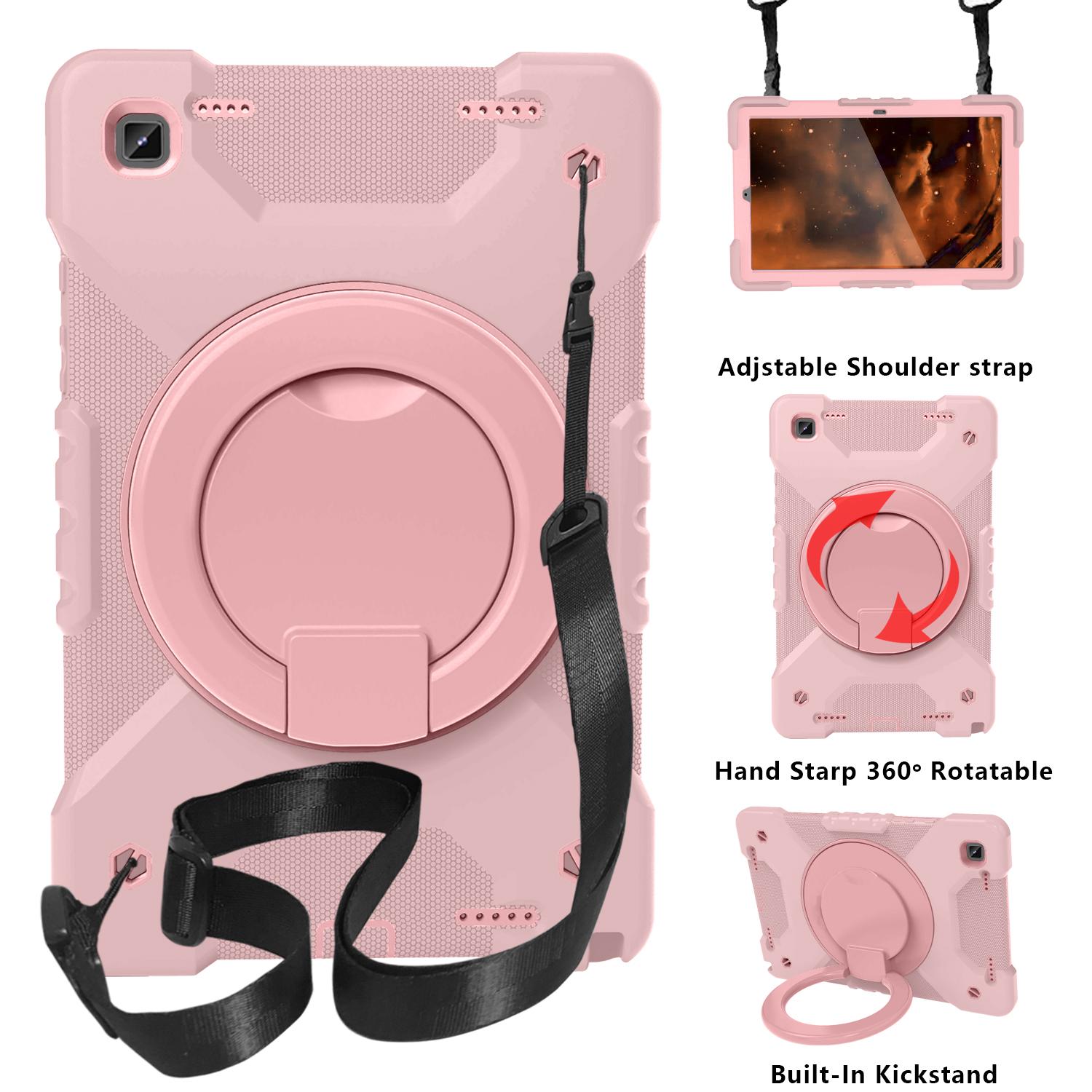 

Hybrid Stand Case for Samsung Galaxy Tab A7 10.4 SM-T500 T505 T507 T509 Armor Cover With 360 Rotating Handle Grip Shoulder Strap A7 10.4 SM-T500 T505 розового золота