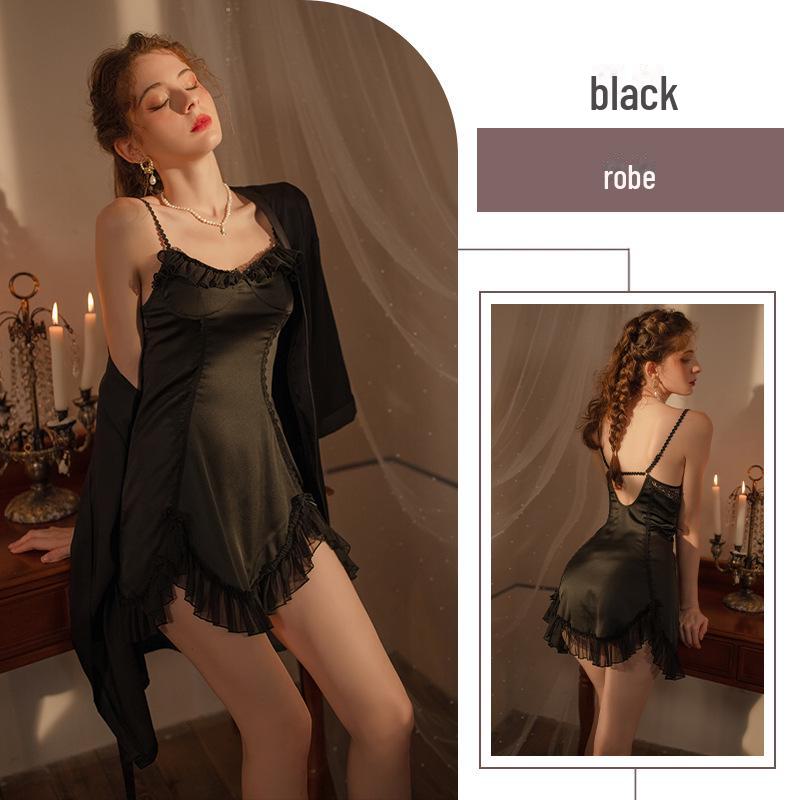 Xin Yiying Sexy Hluboký V Francouzská krajka Bez zad Noční košilka Set se špagetovými ramínky