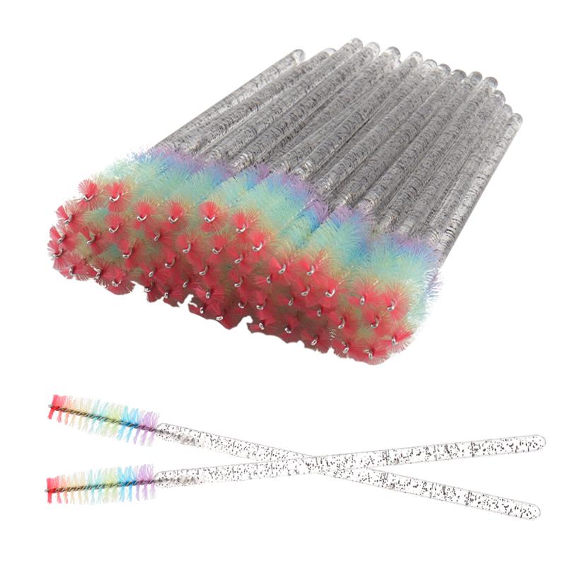 50pcs Disposable Crystal Eyelash Brush Eyebrow Lifting Comb Spoolie Brushes Mascara Wands Applicator Lash Extension Makeup Tool