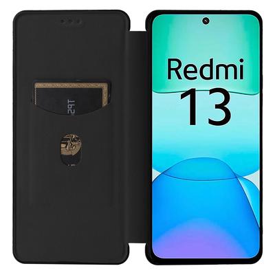 Для Xiaomi Redmi 13 5G/13 4G/Note 13R 5G Чехол для телефона Кожаная обложка-подставка с текстурой углеродного волокна