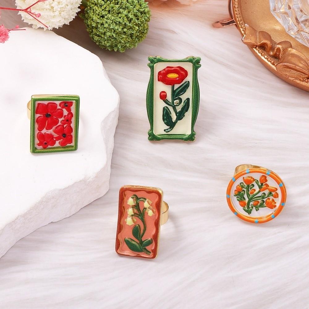 Pomegranate Printing Ethnic Style Ring Photo Frame Vintage Zinc Zinc Alloy Geometric Ring Gift