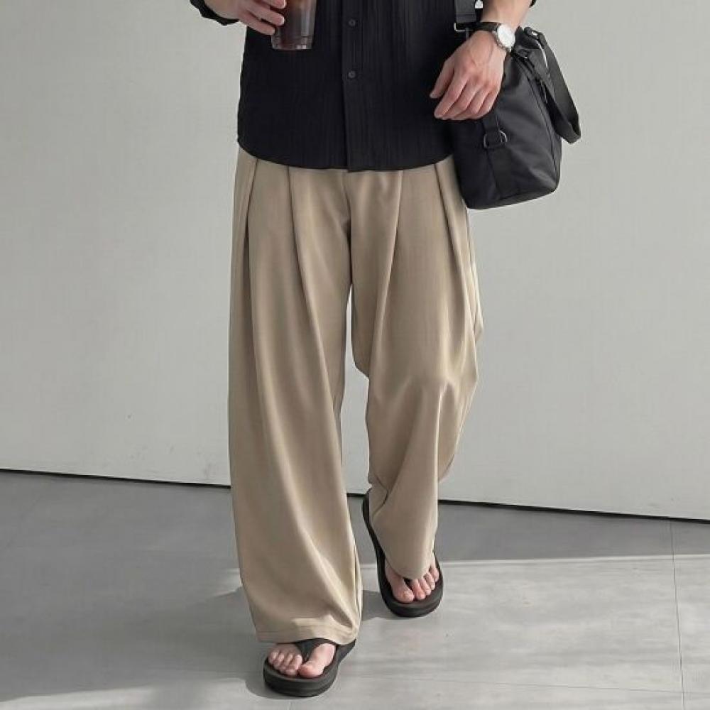 Onl Men S Pintuck Half Banding Wrinkle Free Wide SlackS