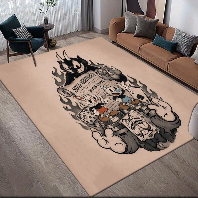 Tappeto Quadrato a Fantasia Flanella di Cuphead & Mugman, Tappeto da Area, Tappeto per Soggiorno Camera da Letto Divano Sala Giochi Decorazione, Tappetino Antiscivolo