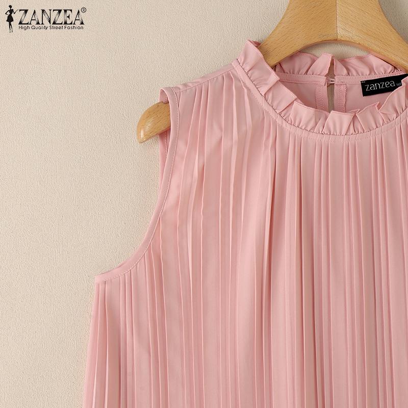 ZANZEA Women Casual Round Neck Solid Color Loose Sleeveless Blouse