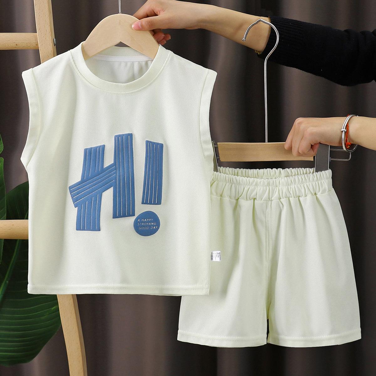 

Детский жилетный комплект, летняя одежда Баобао Хуафу Гэ, корейская версия для мальчиков, комплект из двух предметов, стильная детская одежда 140cm белый