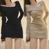 Z Pure Desire Asymmetrical Knitted Long Sleeve Dress - Slim Waist, Short Skirt Design for Autumn & Winter