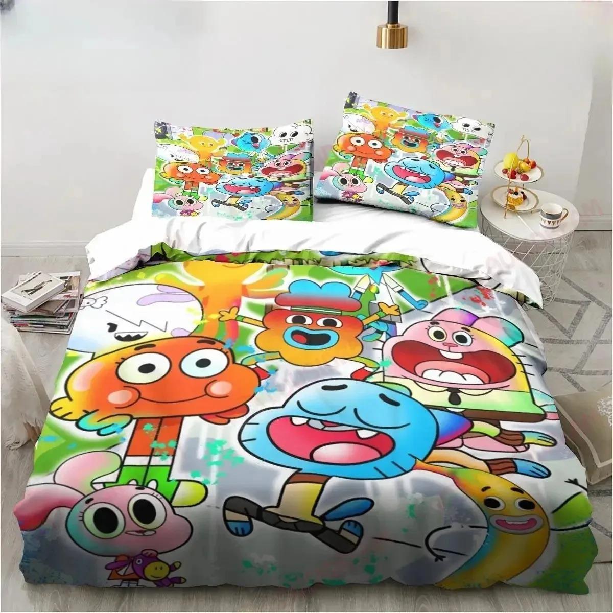 

New Cartoon The Amazing World Gumball Bedding Set Bedroom Soft Modern Bedspreads Comefortable Duvet Cover Quilt Cover Pillowcase EU Single(135*200cm)3pcs