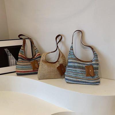 Damen Handgewebte Umhängetasche Große Kapazität Urlaubs Strohhandtasche Hohle Gewebte Flechttasche Freizeit Strandtasche CLE