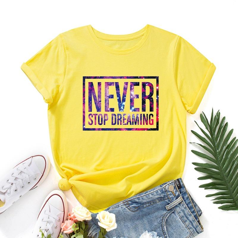 Summer Women's Printed NEVER Cotton Loose Round Neck Short Sleeved T-Shirts Women’s