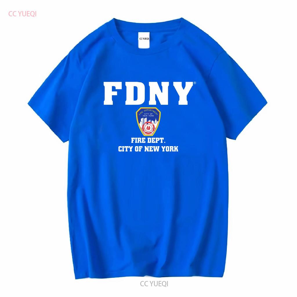 NYC Fire T Shirt Vintage Blue large department New York City Y2k long or short sleeves vintage Washed streetwear Stylish