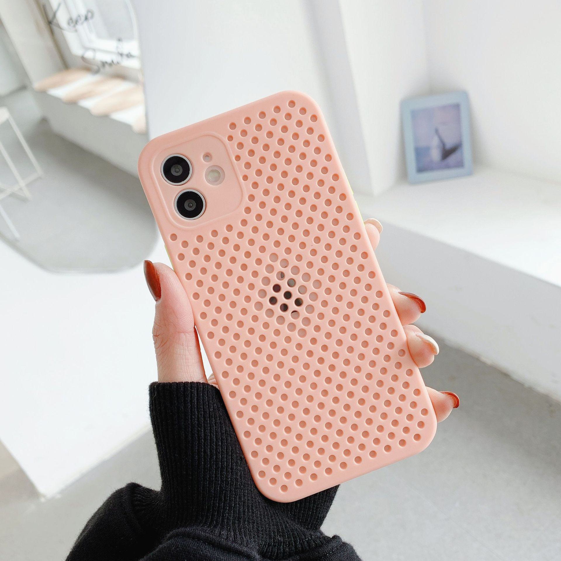 

Дышащий сотовый чехол для iPhone 11/12/13/14/15 Pro Max с функцией рассеивания тепла. 13 Mini розовый