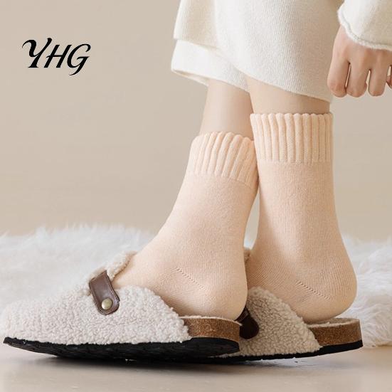 Heavy Duty Winter Boot Socks Women Thickened Socks, Solid Color Mid Calf Thermal Fleece Lined Non Binding Elastic Comfort Crew for Cold Weather, Soft