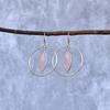 Natural Rose Quartz Hoop Earrings, Sterling Silver Stylish Dangler for Women, Unique Fashion Jewelry Gifts Ideas, Birthstone Earrings