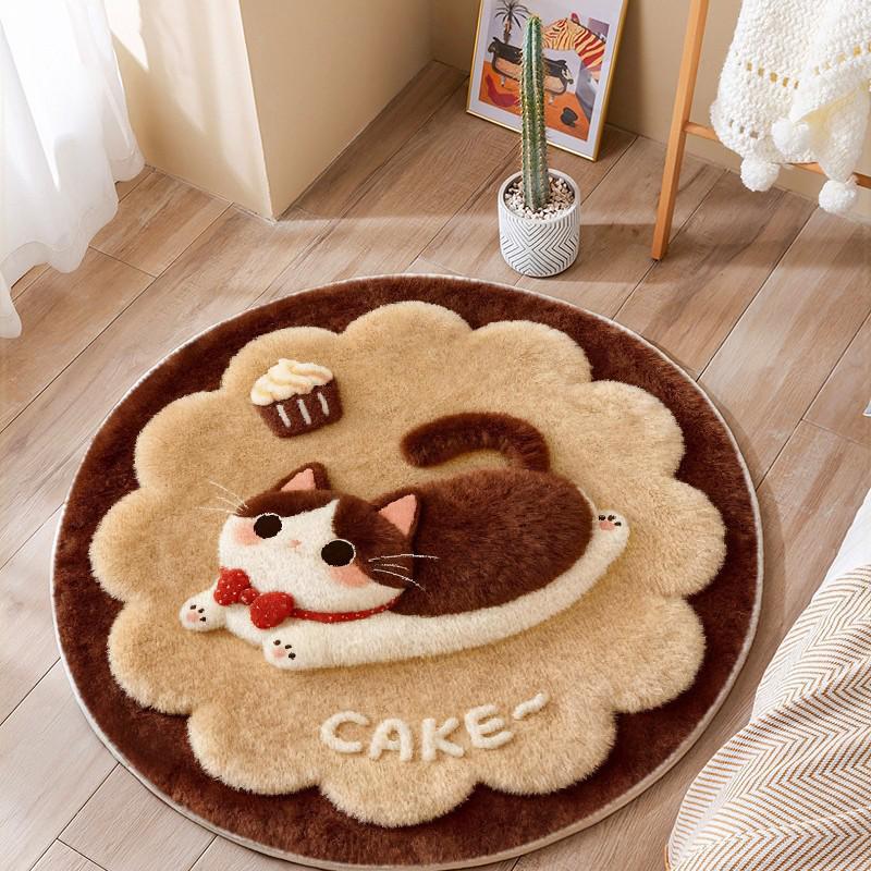 3D Fluffy Cartoon Round Carpet - Thickened, Non-Slip, Easy-to-Clean Imitation Cashmere Rug for Bedroom & Living Room