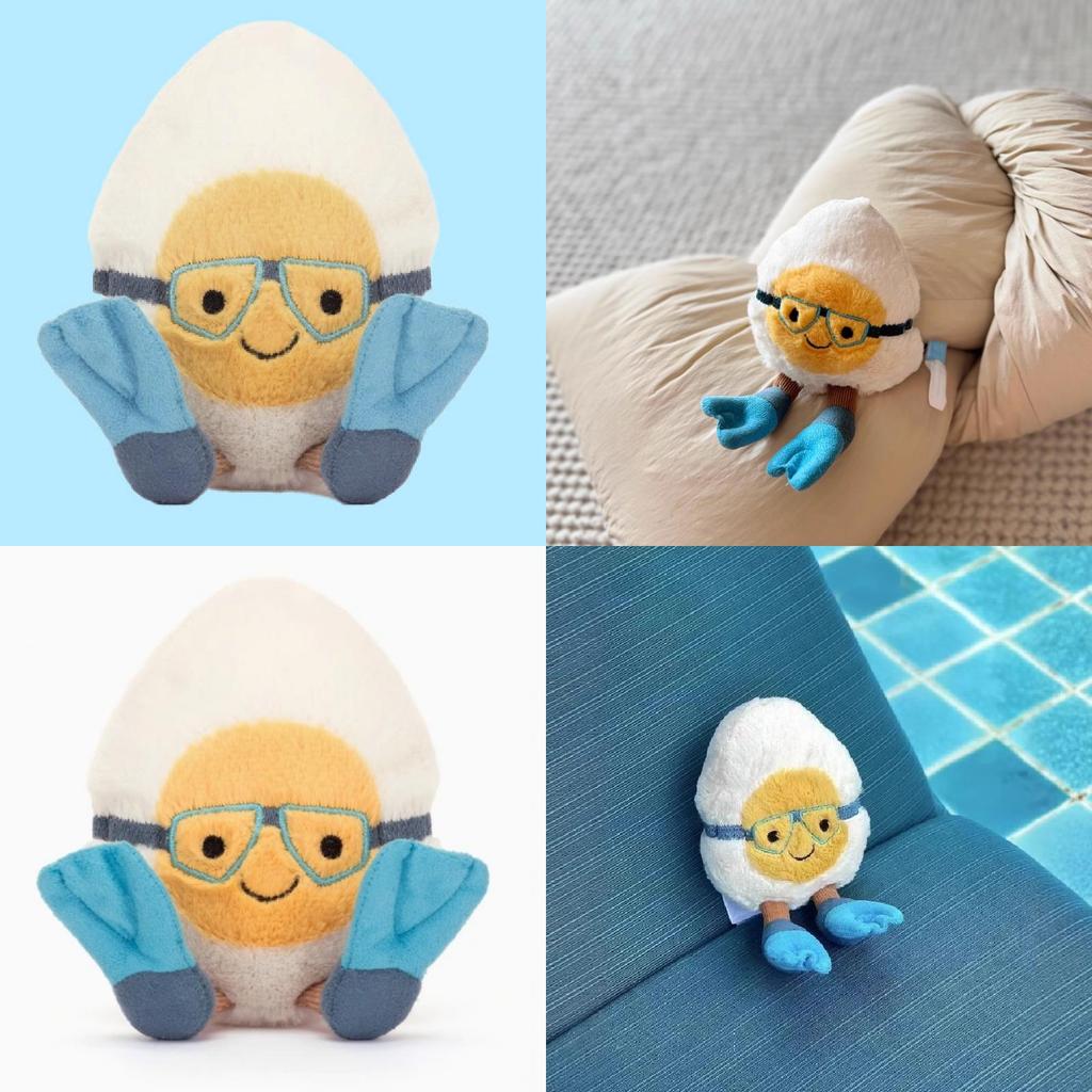 Plush Water Boiled Egg Doll With Diving Mask For Kids Gift And Bag Accessory
