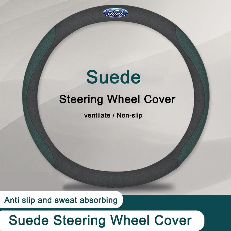 Leather Steering Wheel Cover Anti-Slip Breathable Protector For Ford Mustang Fiesta Focus Mondeo Kuga Edge Explorer F150 Sticker