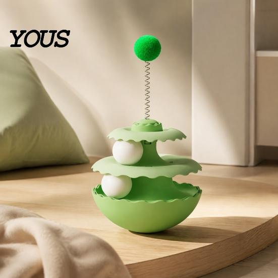 Interactive Pet Toys for Cats 2PCS Cat Tumbler Track Toy, Multi-Layer Turntable Toy Spring Powered Teaser with Plush Ball, Self Play Puzzle