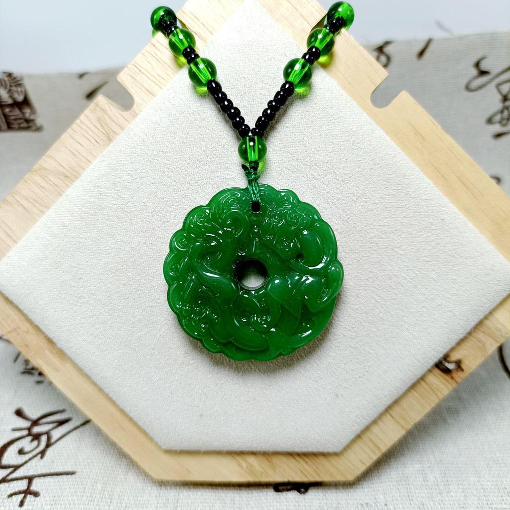 Pixiu Jade Pendant Necklace with Peace Buckle - Unisex Long Sweater Chain