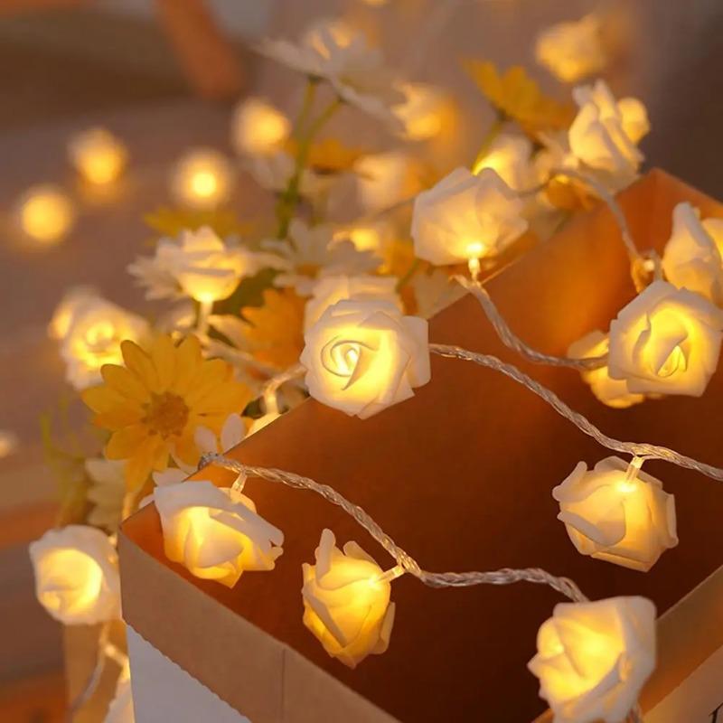 Pink Rose String Lights For Bedroom Battery Operated Flower LED Lights For Outside Romantic Home Dorm Room Festival Fairy Lights