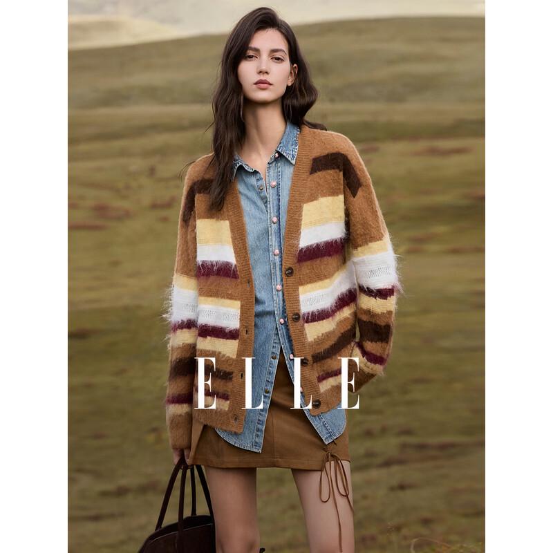 ELLE Retro Striped Knit Cardigan M
