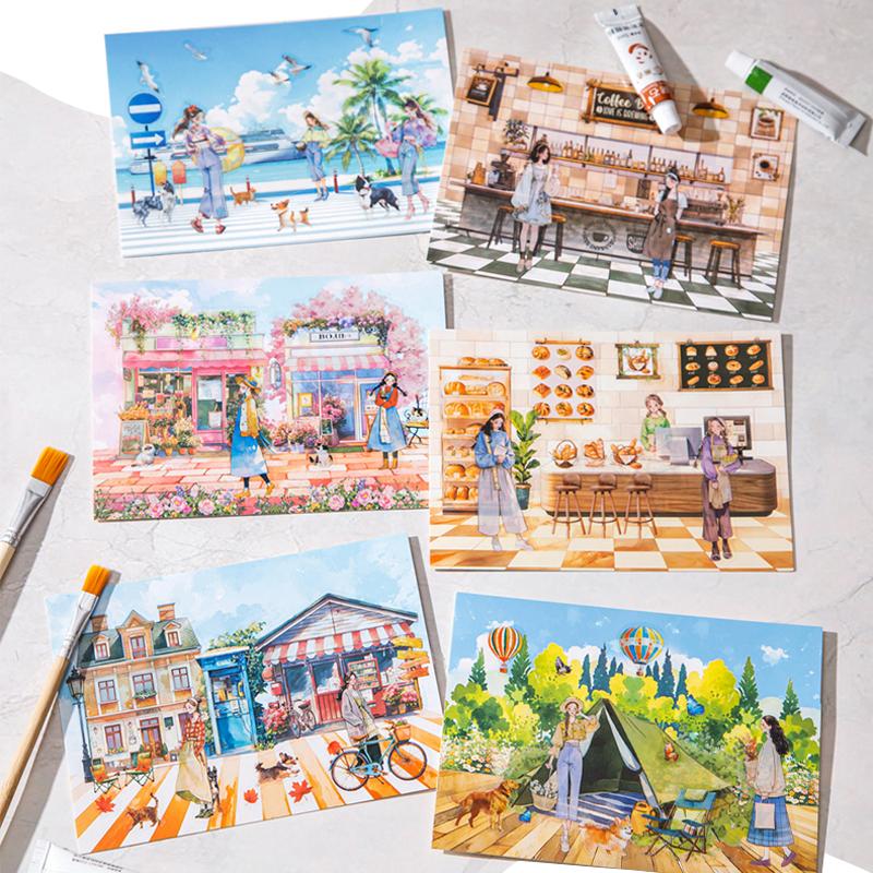 Mr. Paper,Sweet Landscape Stickers Pack of 10 Large Size Holiday Seaside Cherry Blossom Decorative Stickers for Handbooks Gifts