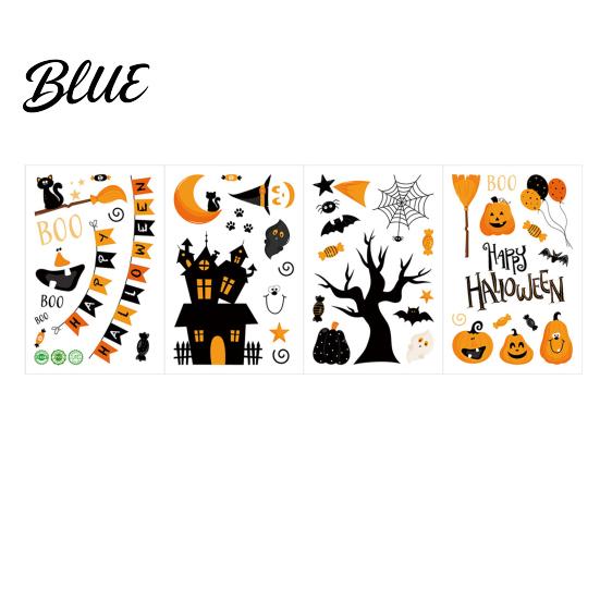 Halloween Window Stickers 4 Sheets Electrostatic Glass Stickers Cartoon Pumpkins Castle Bats Decals PVC Waterproof Static Clings for Windows