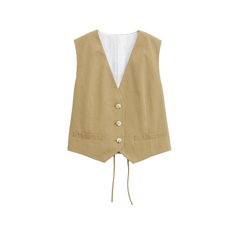 Elegant Vintage-Style Breathable Vest & High-Waist A-Line Slit Skirt Set