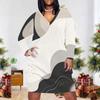 Women Plus Size V Neck Long Sleeve Abstract Printed Fitted Straight Dress
