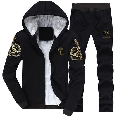 Thick Pant Sets Men's Casual Tracksuit Winter Wool Lined Warm Hoodie Sweatpants Track Suit Men's