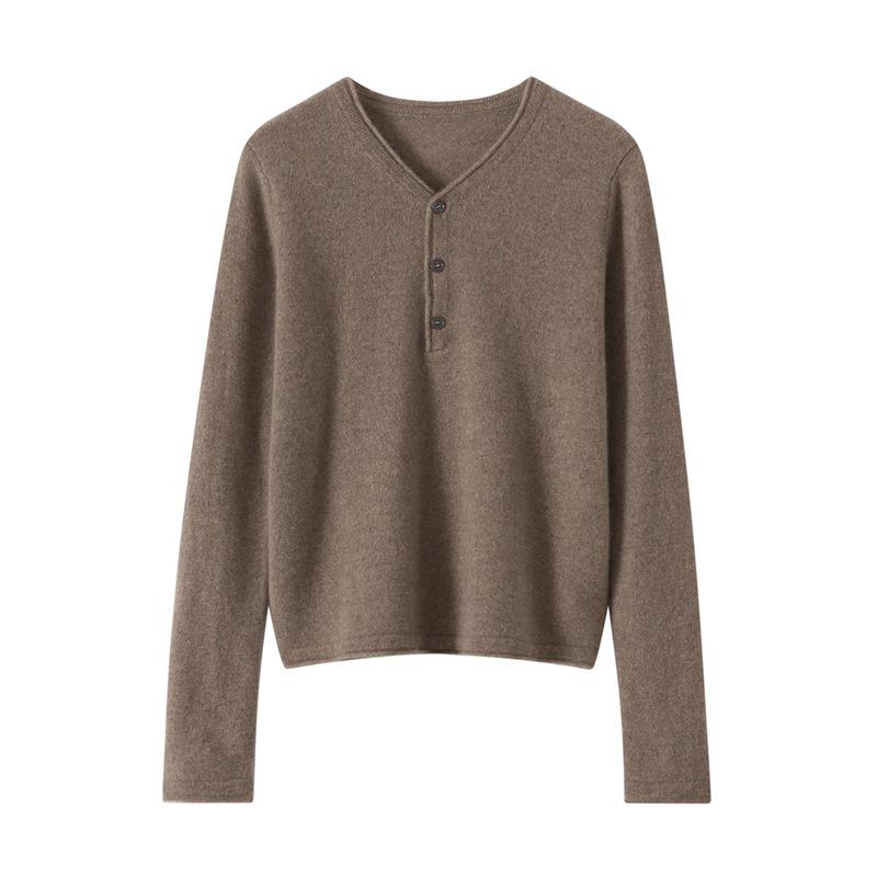 Women's Pure Cashmere Round Neck Loose Fit Sweater with Rolled Edge