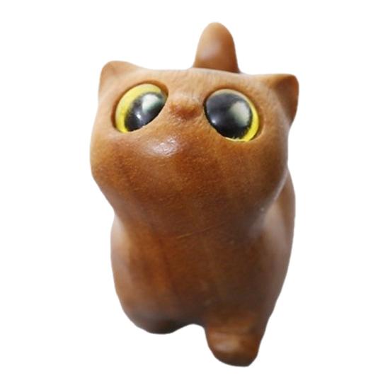 Mini Cat Figurine Hand-carved Wooden Cat Statue Collectible Polished Miniature