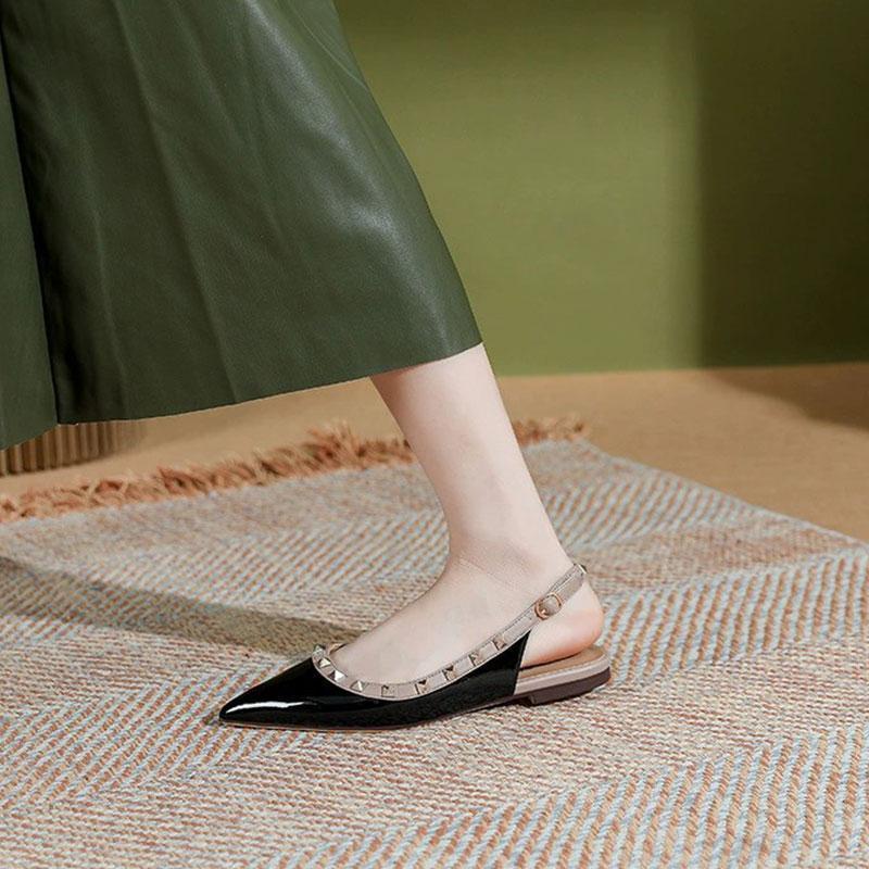 Large size women's shoes wide fat feet spring and autumn 2025 summer new shoes French pointed head flat bottom bag head sandals single shoes