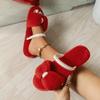 Fashion Red Slippers Couple Casual Versatile Bow for Men and Women Winter Cotton Mopping