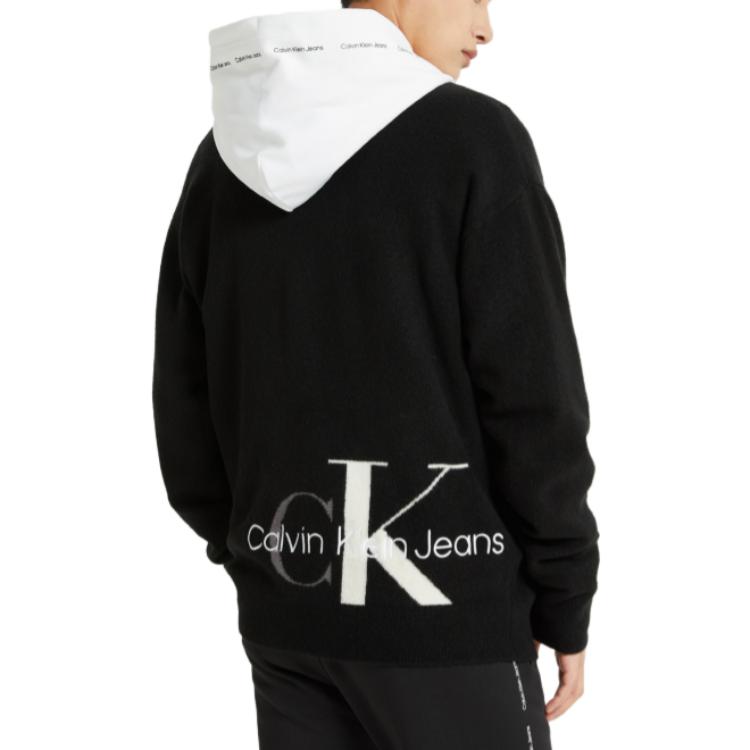 Calvin Klein Pull cardigan homme à col baseball zippé avec lettres superposées noir J319778-BEH