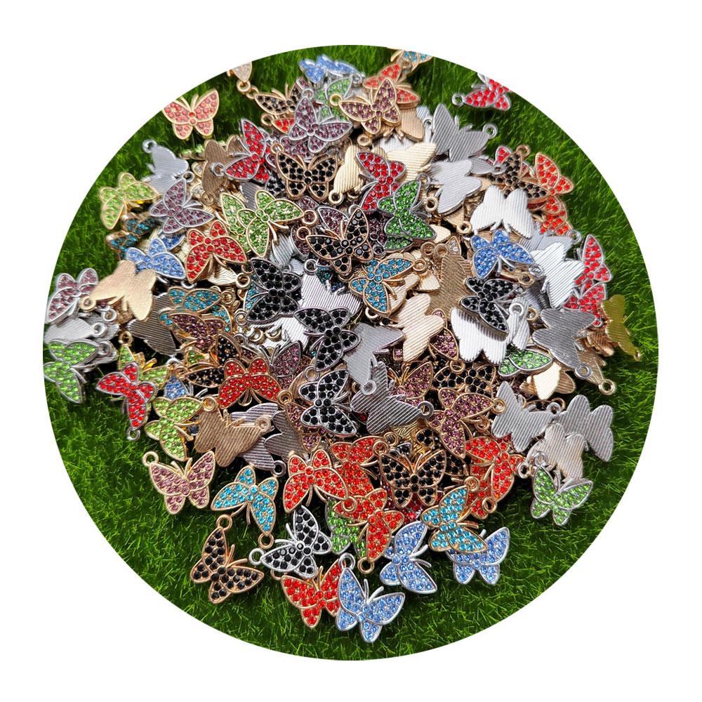 Enamel Luxury Shiny Rhinestone Acrylic Butterfly Pendant Charm for Couple Bracelet Necklace DIY Jewelry Making Supplies