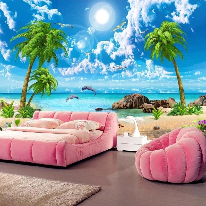 Tapeta 3d Krásná Palm Beach Přímořská krajina Fototapety Obývací pokoj TV Pohovka Ložnice Fototapeta