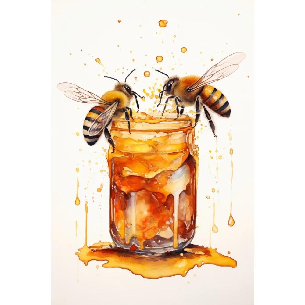 Fresh Bees Collecting Honey And Canned Honey Poster Print Wall Art Pictures Canvas Painting Living Room Bedroom Home Decor Gift
