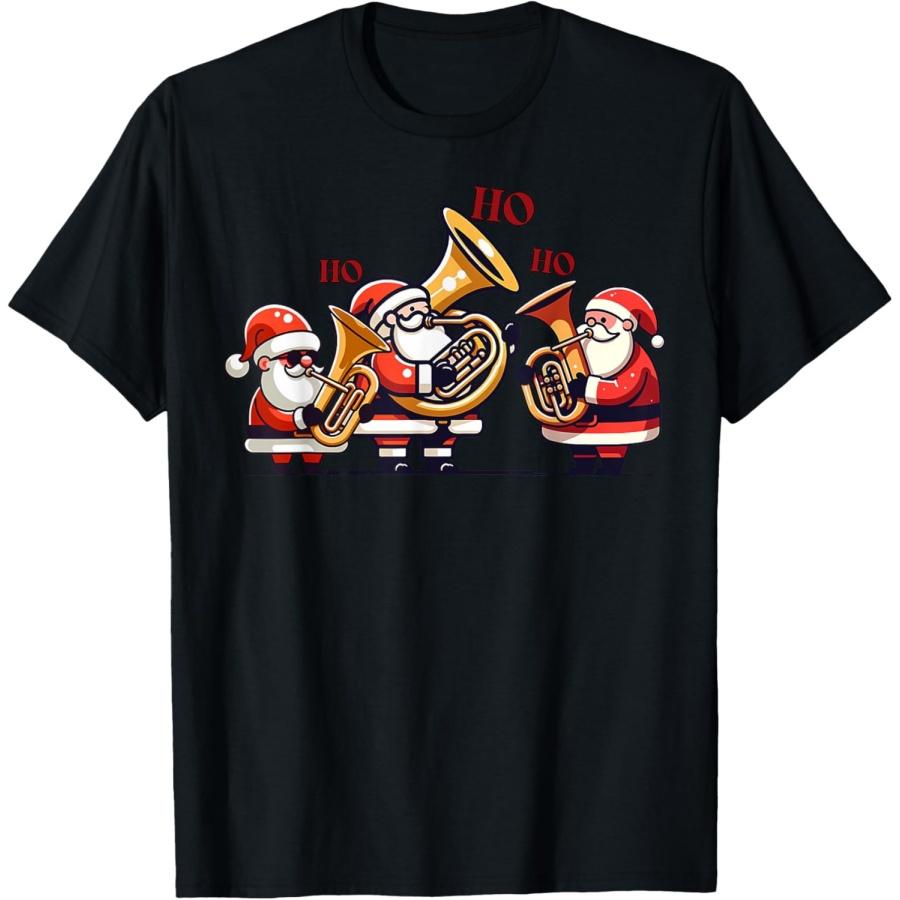 Retro Santa Claus Playing Sousaphone Christmas Marching Band T-Shirt XXXXXL чёрный