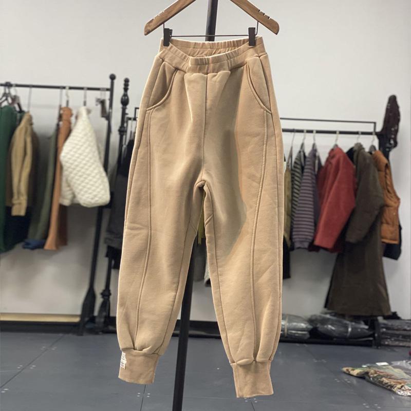 Autumn/Winter 150kg Retro Cuffed Casual Trousers Men's Korean Slimming Patchwork Fleece-lined Harem Trousers Sweatpants