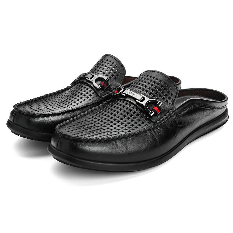 Men's Genuine Leather Mule Shoes Casual Slip-On Loafers for Men Comfortable Outdoor Walking Shoes Non-Slip Mens Slip on Flats