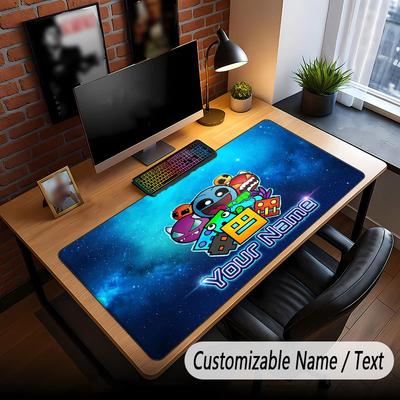 Tappetino per Mouse Grande con Testo Nome Personalizzato, Tappetino Esteso Morbido Antiscivolo Geometry Dash per Ufficio Domestico
