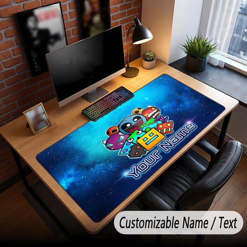 Tappetino per Mouse Grande con Testo Nome Personalizzato, Tappetino Esteso Morbido Antiscivolo Geometry Dash per Ufficio Domestico