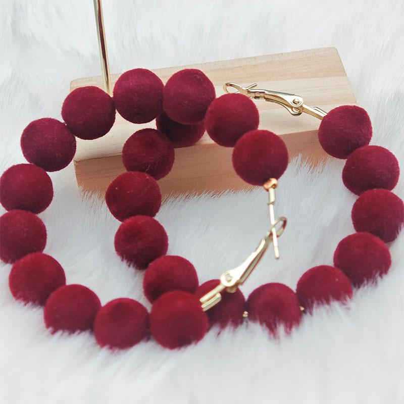 Серебряные ворсистые круглые люксовые серьги для женщин - Новогодние красные осенне-зимние модные красный